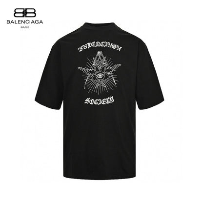 Balenciaga Society T-shirt With White Graphic - Black Unisex Streetwear Limited Edition - The Balenciaga Society Black T-Shirt with White Graphic is a bold and distinctive piece that