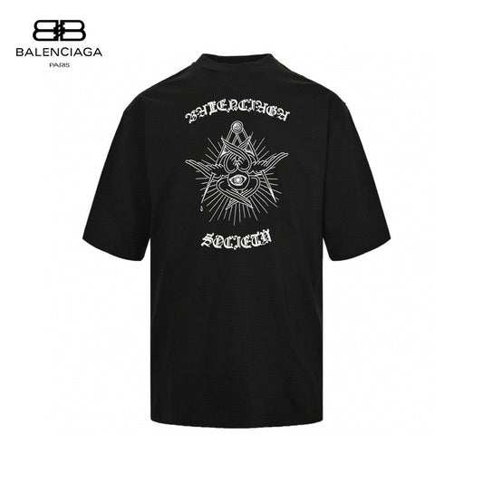 Balenciaga Society T-shirt With White Graphic - Black Unisex Streetwear Limited Edition - The Balenciaga Society Black T-Shirt with White Graphic is a bold and distinctive piece that