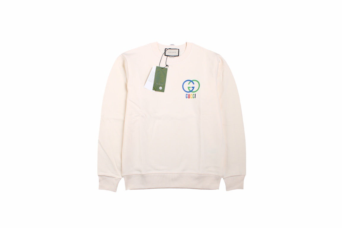 Gucci Interlocking G Sweatshirt - - Cream Unisex Streetwear Limited Edition - This cream-colored Gucci sweatshirt showcases the iconic interlocking G logo in a striking blue and
