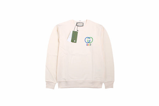 Gucci Interlocking G Sweatshirt - - Cream Unisex Streetwear Limited Edition - This cream-colored Gucci sweatshirt showcases the iconic interlocking G logo in a striking blue and