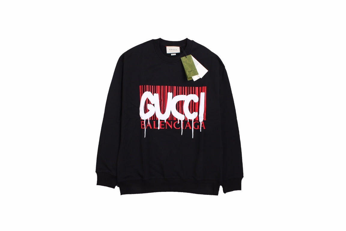 Gucci - Balenciaga Sweatshirt - Black Unisex Streetwear Limited Edition - Black sweatshirt with a bold graphic design. Features 'GUCCI' in white graffiti-style font over red