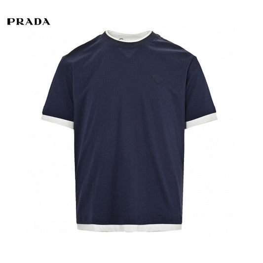 Prada Navy Double Layer T-shirt - Blue Unisex Streetwear Limited Edition - The Prada Navy Blue Double Layer T-Shirt combines elegance and casual style. This t-shirt features