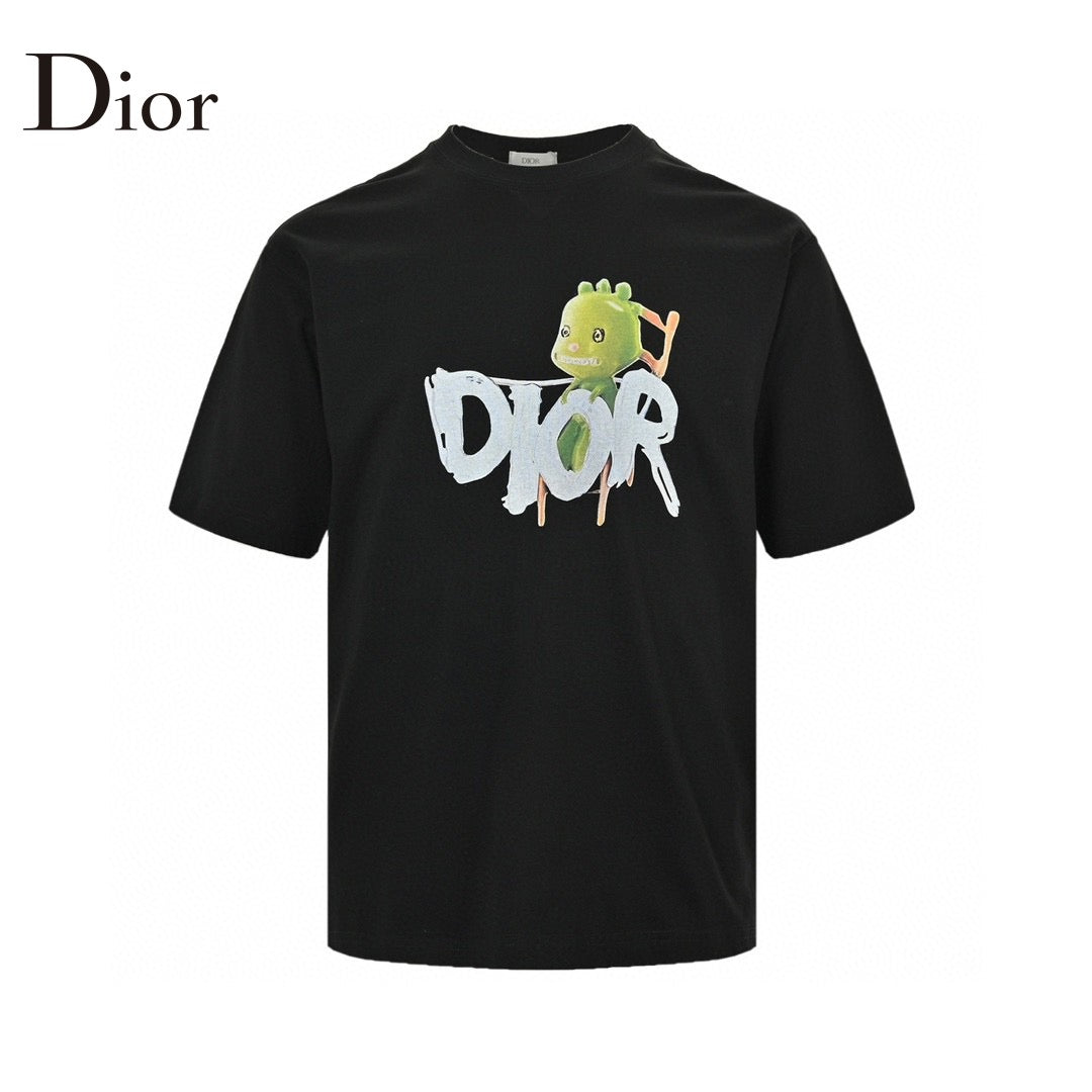 Dior Green Monster Graphic T-shirt - Black Unisex Streetwear Limited Edition - This Dior t-shirt features a playful green monster graphic intertwined with the brand name in