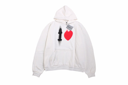 Balenciaga Hoodie With 'i Love' Graphic - White Unisex Streetwear Limited Edition - This Balenciaga hoodie features a striking 'I Love' graphic in bold black and red on