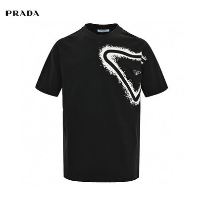 Prada Triangle Spray Paint Logo T-shirt (black) Unisex Streetwear Limited Edition - The Prada Triangle Spray Paint Logo T-Shirt in black is a striking piece that combines