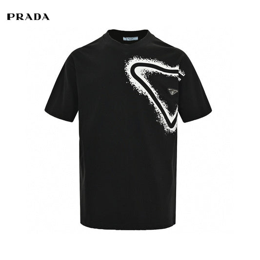 Prada Triangle Spray Paint Logo T-shirt (black) Unisex Streetwear Limited Edition - The Prada Triangle Spray Paint Logo T-Shirt in black is a striking piece that combines
