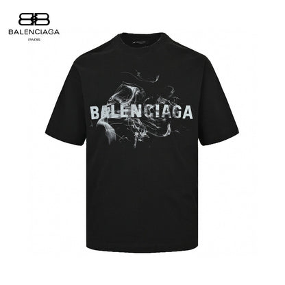 Balenciaga Smoke Print Logo T-shirt (black) Unisex Streetwear Limited Edition - The Balenciaga Smoke Print Logo T-Shirt in black is a modern and stylish piece that