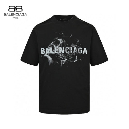 Balenciaga Smoke Print Logo T-shirt (black) Unisex Streetwear Limited Edition - The Balenciaga Smoke Print Logo T-Shirt in black is a modern and stylish piece that