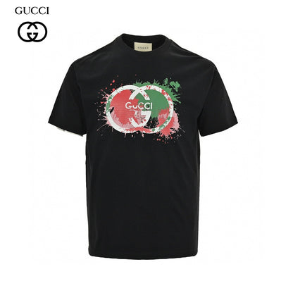 Gucci Splatter Logo T-shirt (black) Unisex Streetwear Limited Edition - This black Gucci T-shirt features a vibrant splatter logo design. The iconic Gucci double G