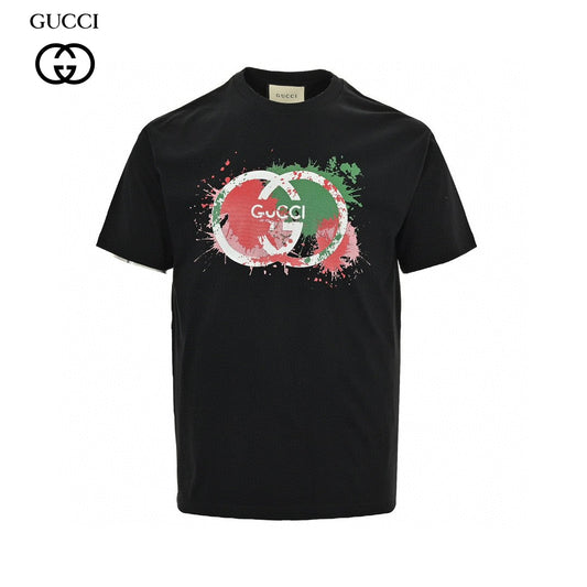 Gucci Splatter Logo T-shirt (black) Unisex Streetwear Limited Edition - This black Gucci T-shirt features a vibrant splatter logo design. The iconic Gucci double G