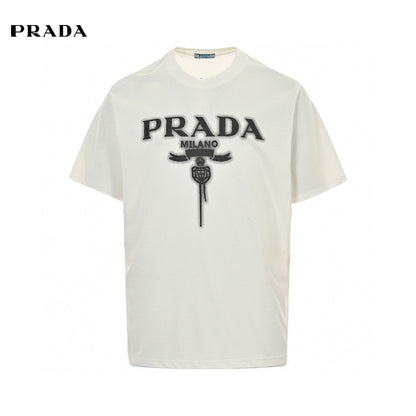 Prada Milano Emblem T-shirt - White Unisex Streetwear Limited Edition - This Prada t-shirt features a classic design with the Prada Milano logo and a black