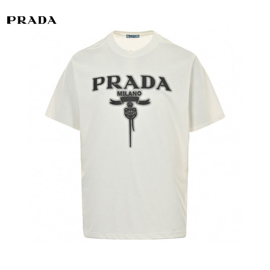 Prada Milano Emblem T-shirt - White Unisex Streetwear Limited Edition - This Prada t-shirt features a classic design with the Prada Milano logo and a black