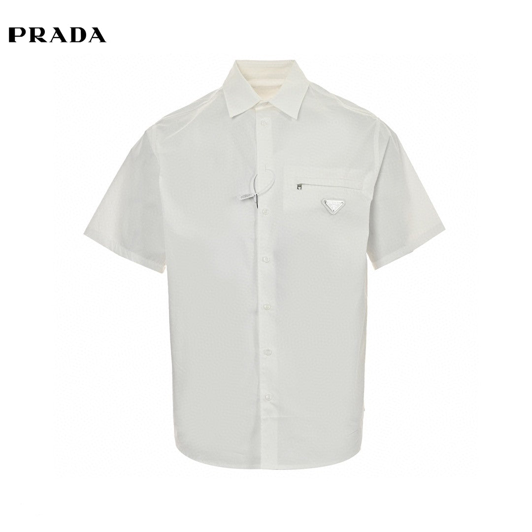 Prada Short-sleeve Button-up Shirt (white) Unisex Streetwear Limited Edition - This white Prada short-sleeve button-up shirt combines classic design with modern elements. The shirt features