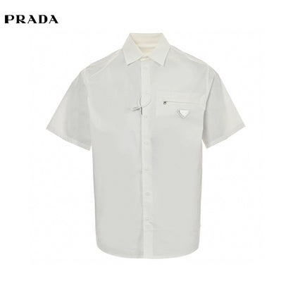 Prada Short-sleeve Button-up Shirt (white) Unisex Streetwear Limited Edition - This white Prada short-sleeve button-up shirt combines classic design with modern elements. The shirt features
