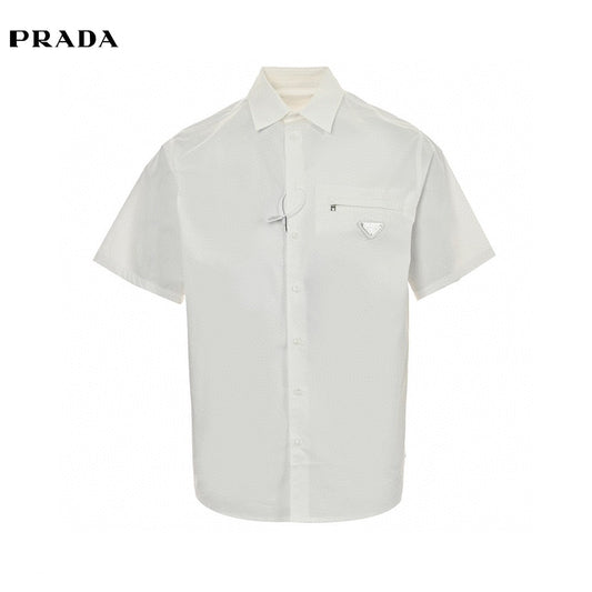 Prada Short-sleeve Button-up Shirt (white) Unisex Streetwear Limited Edition - This white Prada short-sleeve button-up shirt combines classic design with modern elements. The shirt features
