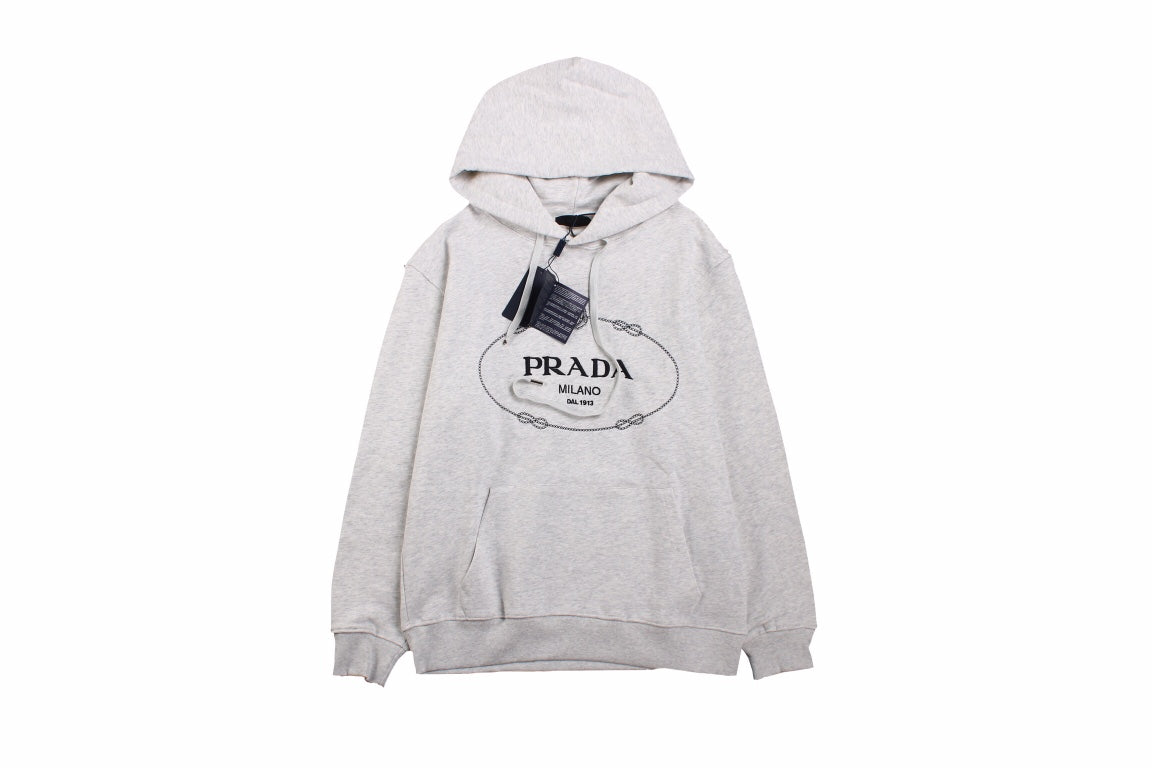Prada Milano Hoodie - Grey Unisex Streetwear Limited Edition - This Prada Milano hoodie features a classic design with the iconic Prada logo on the