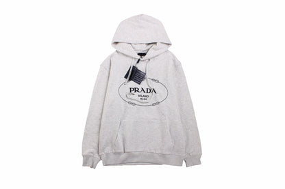 Prada Milano Hoodie - Grey Unisex Streetwear Limited Edition - This Prada Milano hoodie features a classic design with the iconic Prada logo on the