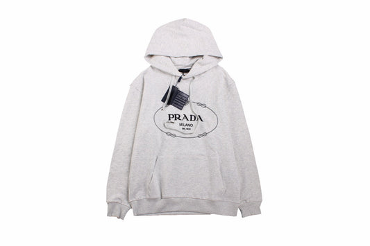 Prada Milano Hoodie - Grey Unisex Streetwear Limited Edition - This Prada Milano hoodie features a classic design with the iconic Prada logo on the