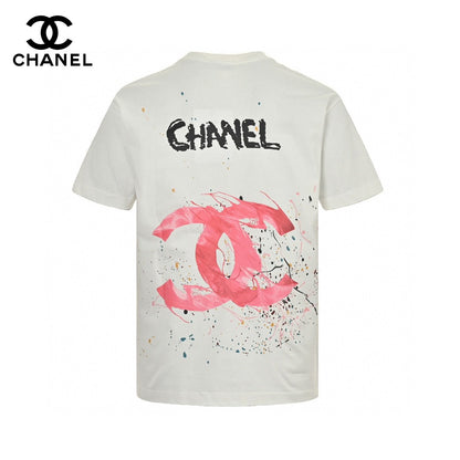 Chanel Splash Logo T-shirt - Pink Unisex Streetwear Limited Edition - This Chanel t-shirt features a large pink logo with a splash paint effect, complemented by