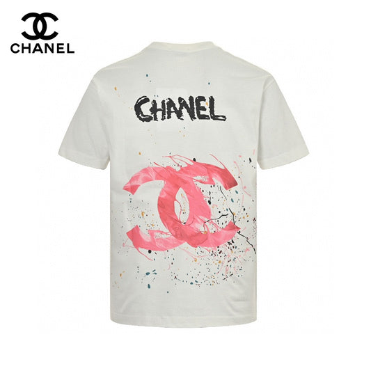 Chanel Splash Logo T-shirt - Pink Unisex Streetwear Limited Edition - This Chanel t-shirt features a large pink logo with a splash paint effect, complemented by