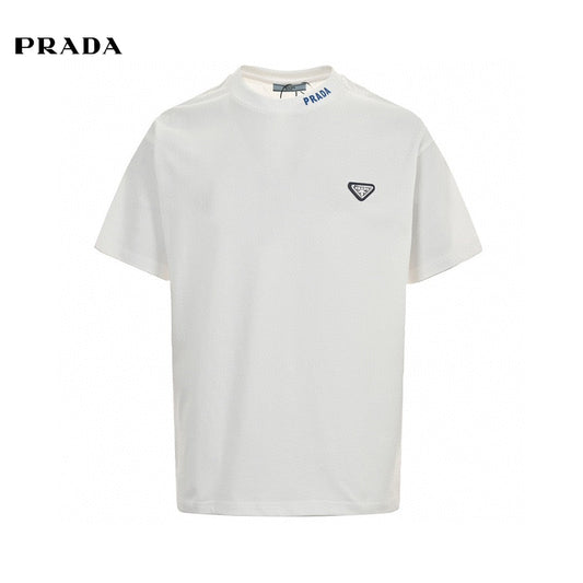 Prada Triangle Logo T-shirt - White Unisex Streetwear Limited Edition - This Prada t-shirt showcases the classic Prada triangle logo on the chest. Crafted from premium
