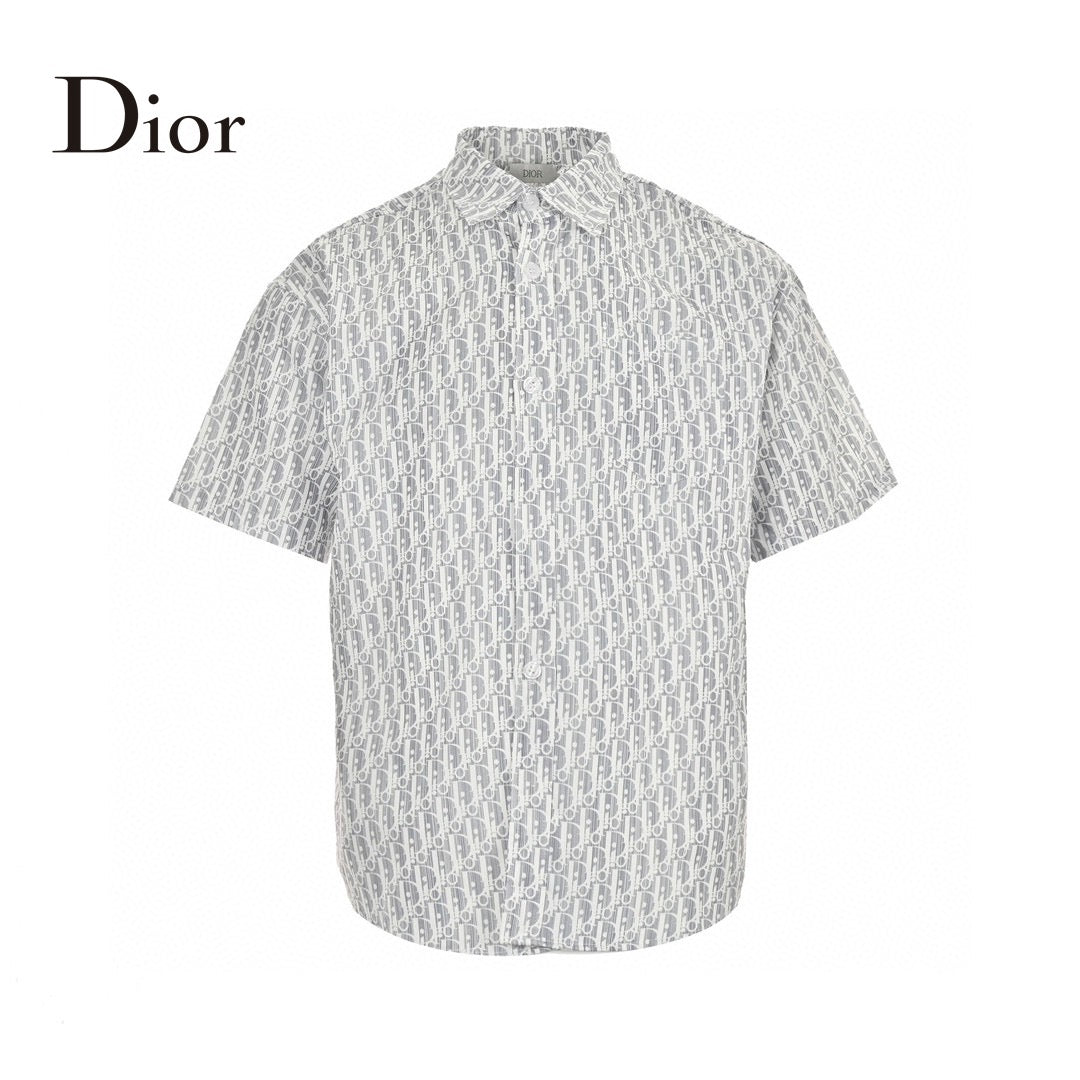 Dior Monogram Print Shirt (gray) Unisex Streetwear Limited Edition - This Dior shirt showcases an all-over monogram print in shades of gray and white, offering