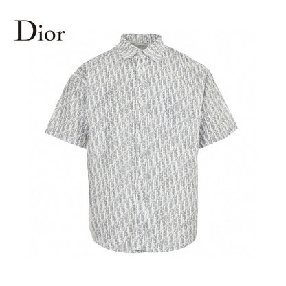 Dior Monogram Print Shirt (gray) Unisex Streetwear Limited Edition - This Dior shirt showcases an all-over monogram print in shades of gray and white, offering
