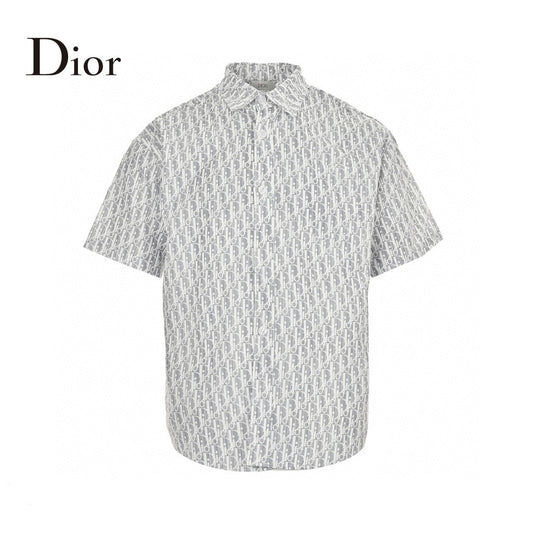 Dior Monogram Print Shirt (gray) Unisex Streetwear Limited Edition - This Dior shirt showcases an all-over monogram print in shades of gray and white, offering