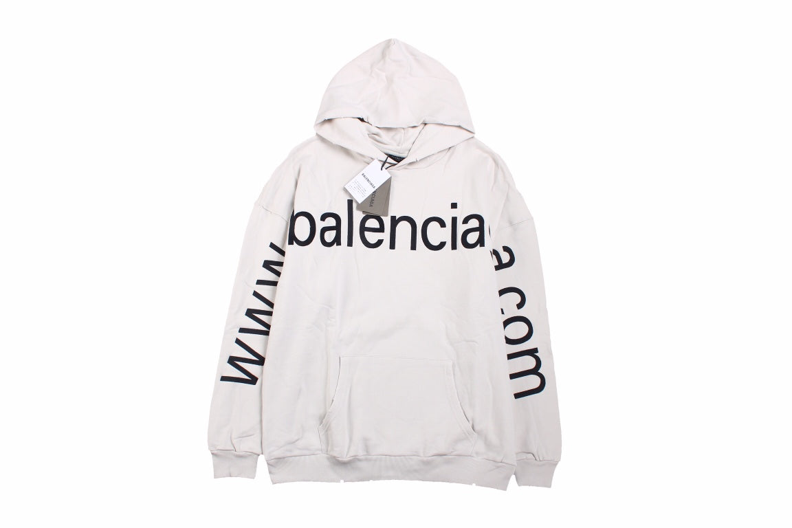 Balenciaga Off-white Oversized Hoodie Unisex Streetwear Limited Edition - This Balenciaga hoodie features an oversized fit and a bold graphic design. The off-white background