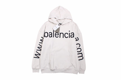 Balenciaga Off-white Oversized Hoodie Unisex Streetwear Limited Edition - This Balenciaga hoodie features an oversized fit and a bold graphic design. The off-white background