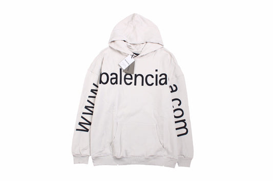 Balenciaga Off-white Oversized Hoodie Unisex Streetwear Limited Edition - This Balenciaga hoodie features an oversized fit and a bold graphic design. The off-white background