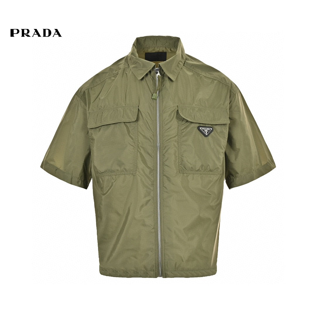 Prada Olive Short-sleeve Jacket - Green Unisex Streetwear Limited Edition - This Prada jacket features a stylish design with an olive green color. It includes a