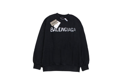 Balenciaga Sweatshirt - Black Unisex Streetwear Limited Edition - Black sweatshirt with white Balenciaga logo on the chest. Comfortable and relaxed fit. Ribbed cuffs