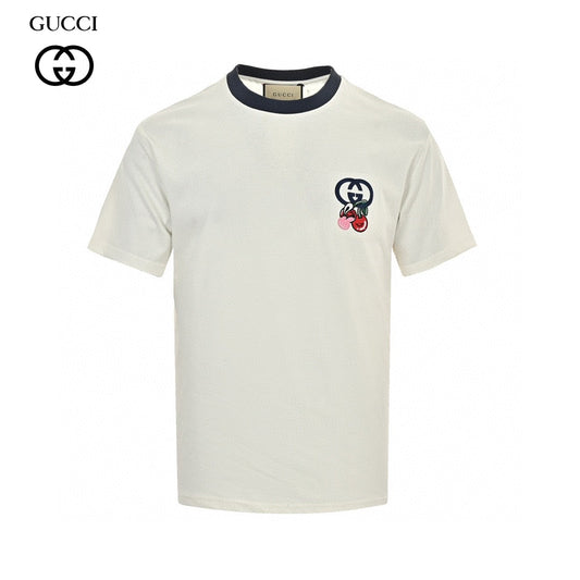 Gucci Cherry Logo T-shirt - Black Unisex Streetwear Limited Edition - This Gucci t-shirt features a small, playful cherry graphic intertwined with the iconic Gucci logo
