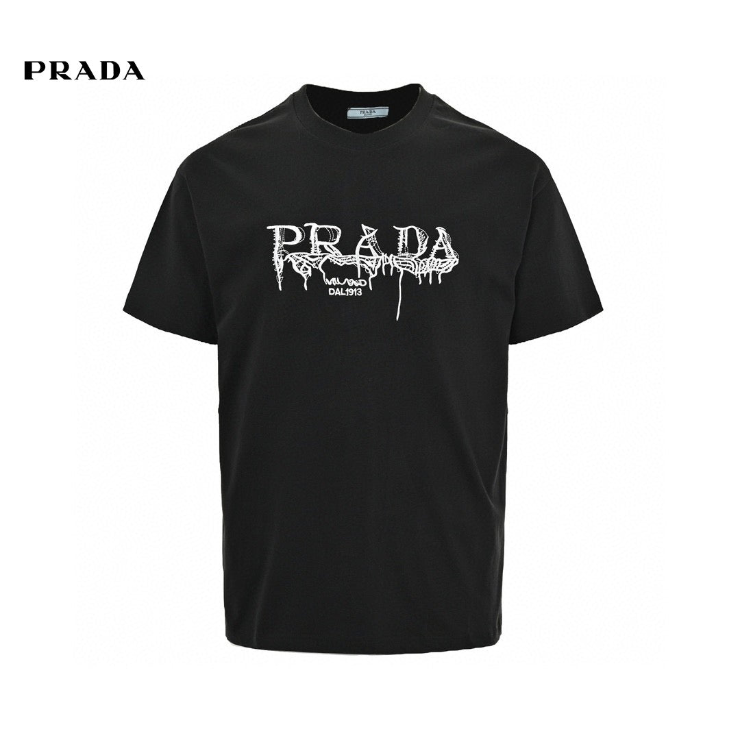Prada Graphic Logo T-shirt (black) Unisex Streetwear Limited Edition - This black Prada T-shirt features a striking graphic logo print on the front, capturing the