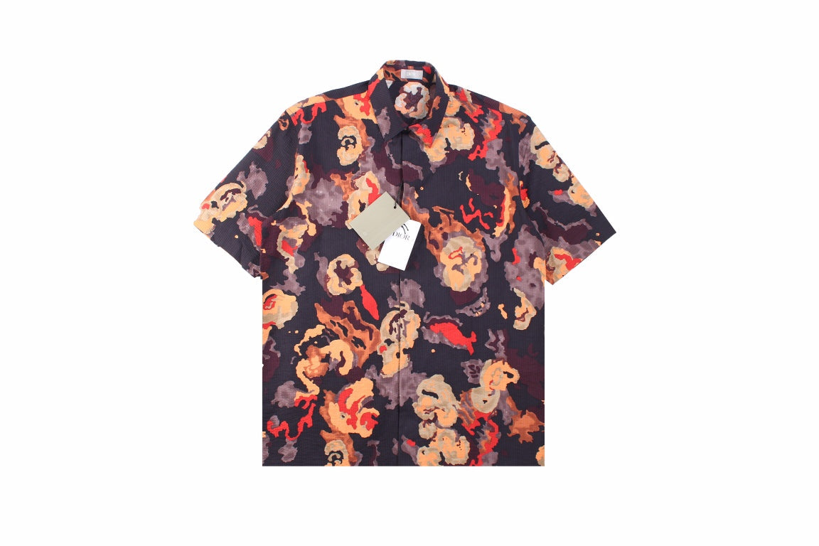 Dior Abstract Floral Print Shirt Unisex Streetwear Limited Edition - This striking Dior shirt features a bold abstract floral print, blending deep and vibrant tones
