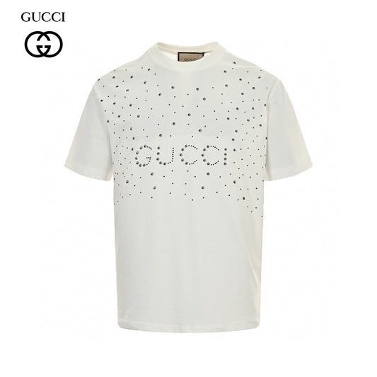 Gucci Embellished T-shirt - White Unisex Streetwear Limited Edition - This Gucci t-shirt features a stylish design with the Gucci logo and small black dot