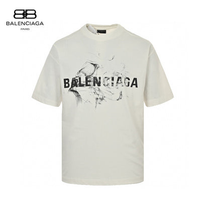 Balenciaga Smoke Print Logo T-shirt (white) Unisex Streetwear Limited Edition - The Balenciaga Smoke Print Logo T-Shirt in white is a contemporary and artistic piece that