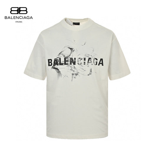 Balenciaga Smoke Print Logo T-shirt (white) Unisex Streetwear Limited Edition - The Balenciaga Smoke Print Logo T-Shirt in white is a contemporary and artistic piece that