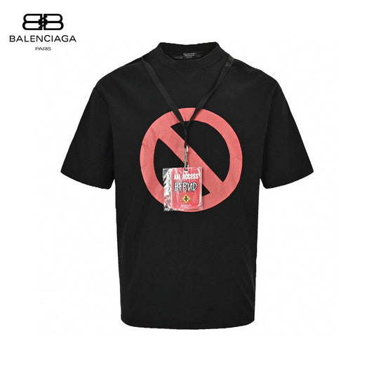 Balenciaga Tour T-shirt With Lanyard (black) Unisex Streetwear Limited Edition - The Balenciaga Tour T-Shirt in black brings a touch of edgy street style to your