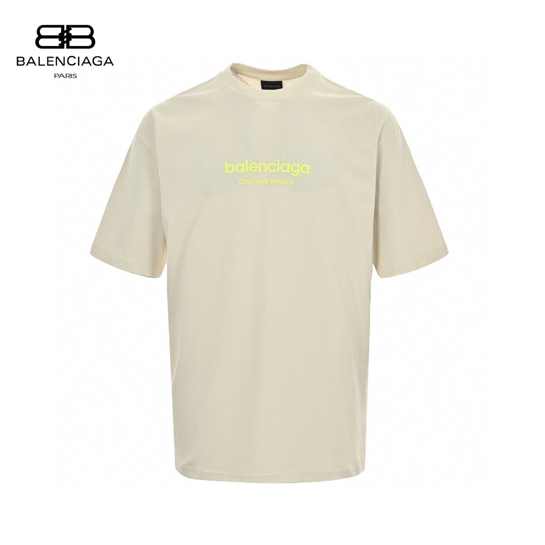 Balenciaga T-shirt - Yellow Unisex Streetwear Limited Edition - This Balenciaga t-shirt features a minimalist cream design. The front is adorned with the Balenciaga