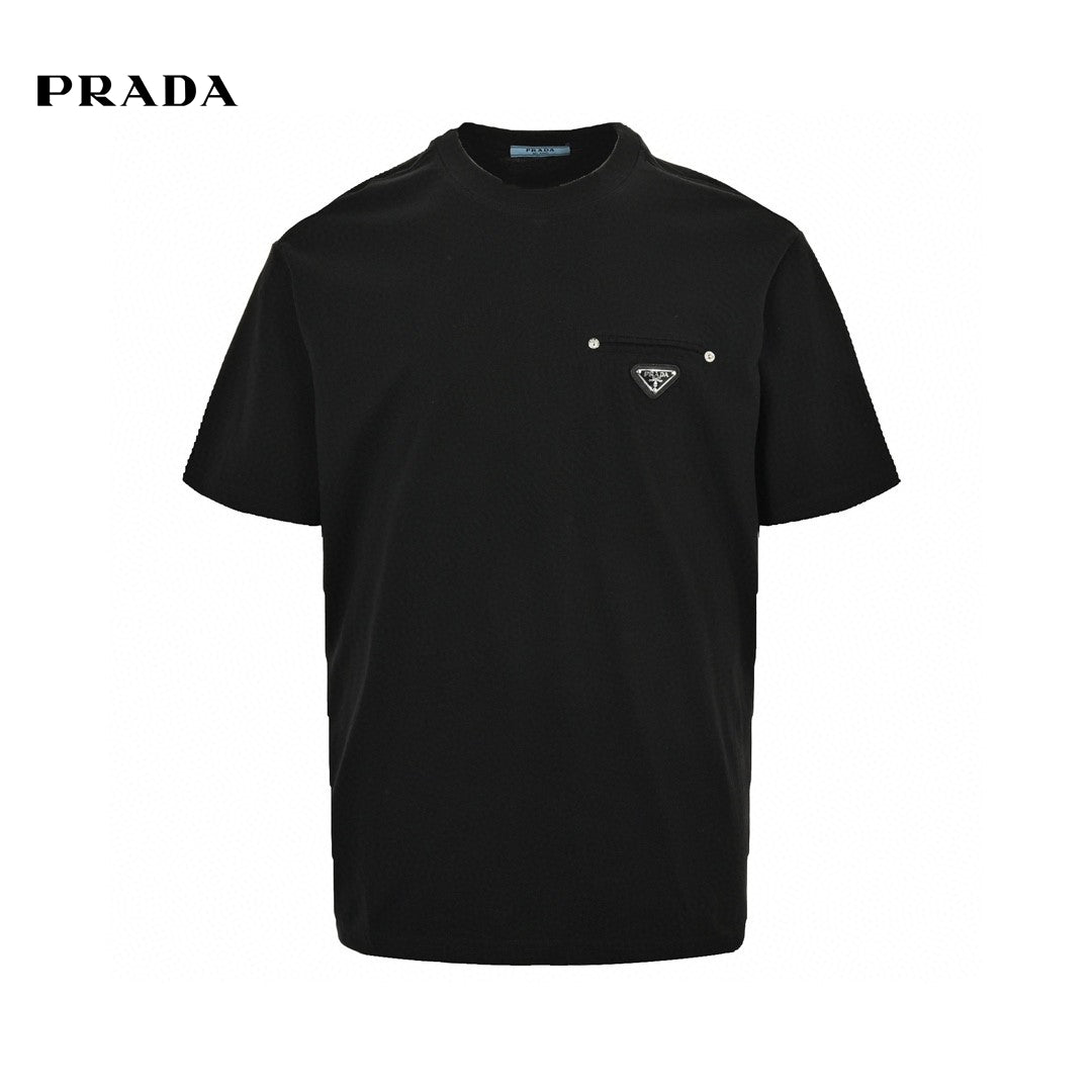 Prada T-shirt - Black Unisex Streetwear Limited Edition - This Prada t-shirt features a sleek black design. It has a small chest pocket with
