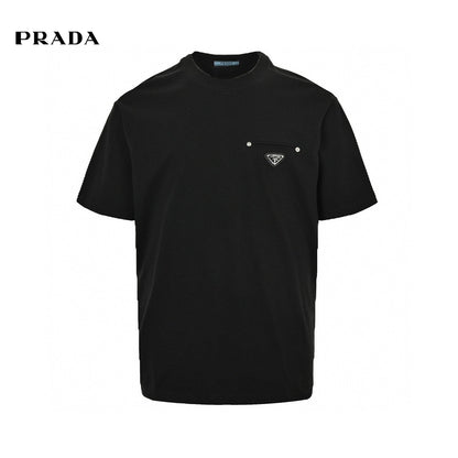 Prada T-shirt - Black Unisex Streetwear Limited Edition - This Prada t-shirt features a sleek black design. It has a small chest pocket with