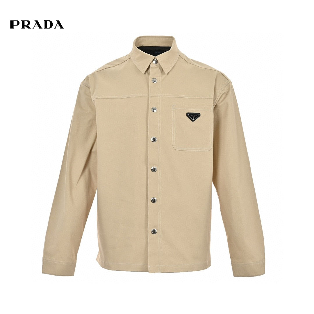 Prada Button-up Shirt - Beige Unisex Streetwear Limited Edition - This Prada shirt features a classic beige design with a button-up front. It has a