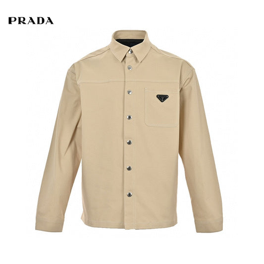Prada Button-up Shirt - Beige Unisex Streetwear Limited Edition - This Prada shirt features a classic beige design with a button-up front. It has a