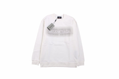 Balenciaga Sweatshirt - White Unisex Streetwear Limited Edition - White sweatshirt with gray gradient background and white Balenciaga logo on the chest. Comfortable and