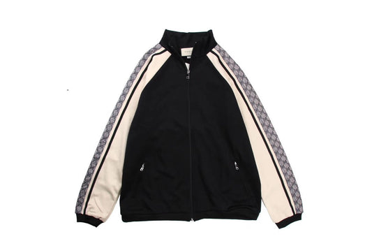 Gucci Gg Supreme Stripe Track Jacket - - Black Unisex Streetwear Limited Edition - This Gucci track jacket features a black body with contrasting beige and GG Supreme stripe