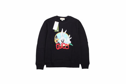 Gucci Bugs Bunny Sweatshirt - - Black Unisex Streetwear Limited Edition - This black Gucci sweatshirt features a vibrant graphic of Bugs Bunny holding a carrot, paired