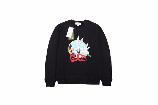 Gucci Bugs Bunny Sweatshirt - - Black Unisex Streetwear Limited Edition - This black Gucci sweatshirt features a vibrant graphic of Bugs Bunny holding a carrot, paired