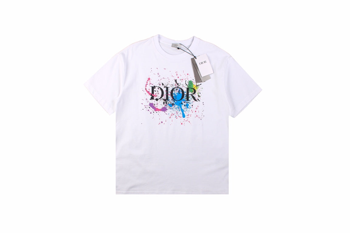 Dior Color Splash Graphic T-shirt - White Unisex Streetwear Limited Edition - This white Dior t-shirt is adorned with the iconic 'Dior' logo, splashed across the front